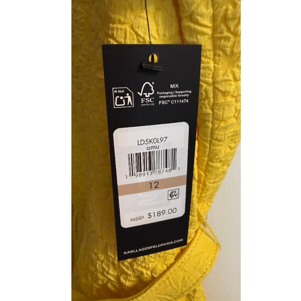 Karl Lagerfeld Yellow Floral Jacquard A-Line Dress with Flower Belt NWT! Size 12 - Picture 5 of 10